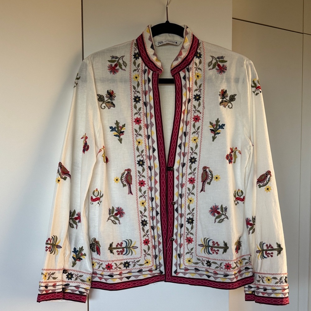Zara Ivory Jacket with Colorful Embroidery